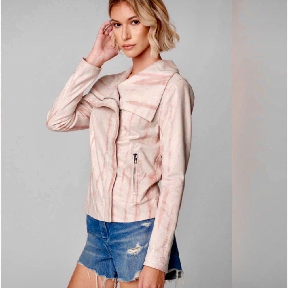 BLANKNYC Blank NYC Tie Dye Faux Suede Drape Front Moto Jacket S NWT $148